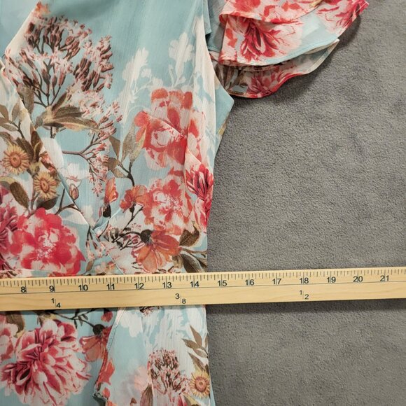 Eliza J Maxi Dress Womens 6 Floral V Neck Ruffle Girly Flutter Sleeve Green Pink - Picture 8 of 8